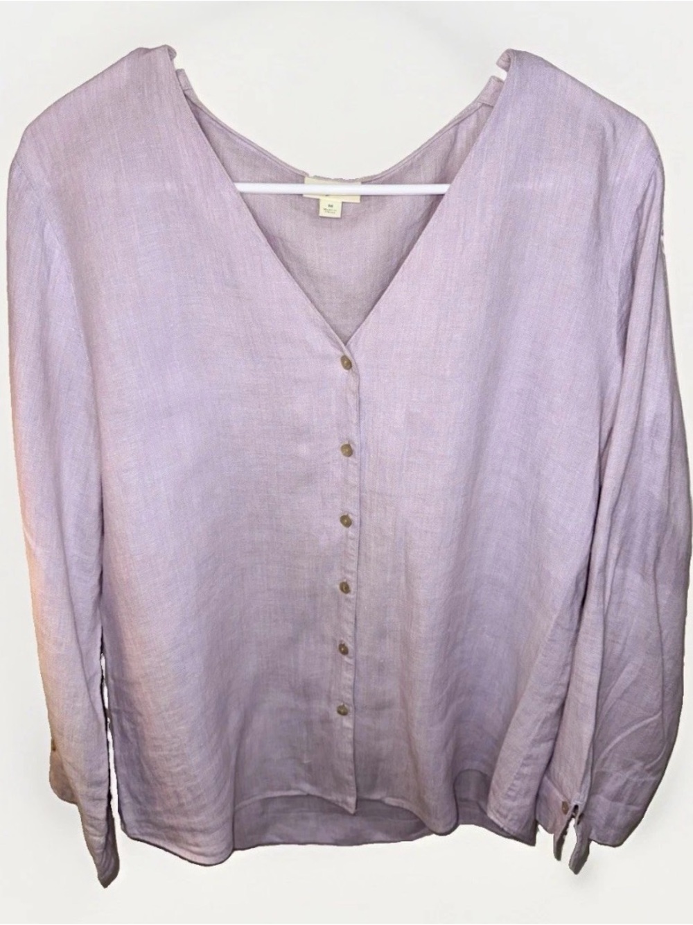 J. Jill Women’s 100% Linen Lavender Button Front Long Sleeve Blouse Size M